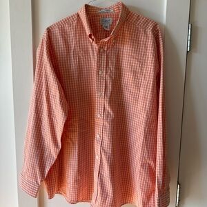 LL Bean Orange Plaid Long Sleeve Button Down Shirt Mens XL Wrinkle Resistant